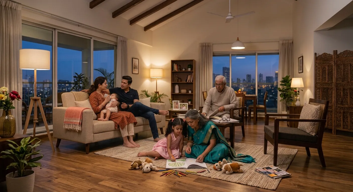 A multigenerational family spending time together at home